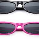 3 x SCVGVER Oval Sunglasses for Women Men, 90s Skinny Sun Glasses, Tiny Retro Shades, UV400 Protection (Black Frame - Gray Lens + Purple Frame - Gray Lens)