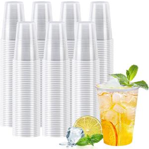600 Pack 9 oz Plastic Cups, Rimmed Disposable Cold Cups