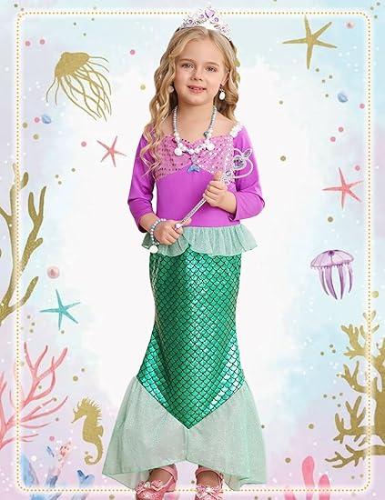Princess Dress Up Mermaid Costume Little Girls Mermaid Dress Halloween Cosplay Costumes Size 140