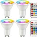 ILC GU10 LED Light Bulb, 40 Watt Equivalent Color Changing 12 Colors 5W Dimmable Warm White 2700K RGB LED Light Bulbs with Remote Control (Pack of 4)