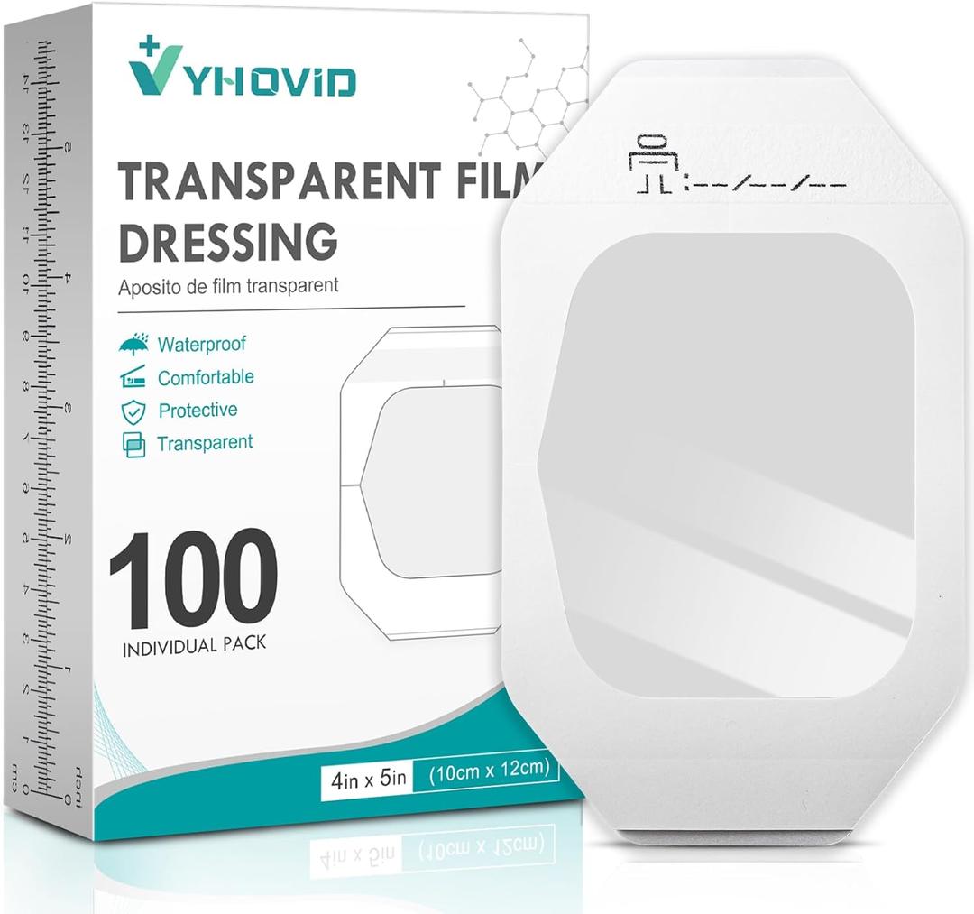 100 Packs Transparent Film Dressing 4" x 5" - Waterproof Bandages for Swimming, Showering, Wounds, Post Surgical Shower or IV Shield, Tattoo Aftercare Bandage, Scar Therapy, Adhesive Patches