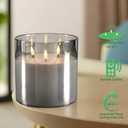 NICEME Extra Large 3 Wick Battery Operated Candle, 6"x6" Big Clear Glass Flameless Candles with Remote, Real Wax Flickering Led Pillar Fake Giant Candle for Wedding Party Holiday Home Decor, Grey
