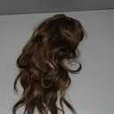 Haloo Brown Wigs with Bangs - 19 Inch Natural Wavy Synthetic Heat Resistant Medium Length Hair Wigs for Women Daily Party, Blonde Mixed Brown