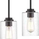 Beionxii Glass Pendant Light | Farmhouse Mini Pendant Lighting for Kitchen Island Dining Room Over The Sink, Oil Rubbed Bronze with Bubble Glass - BXD9002-1H-2P