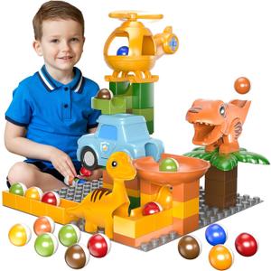 Airkid Marble Runs for Kids 4-8,Marble Run for Kids Ages 3-5 with Dinosaur Building Blocks, Montessori Learning STEM Building Toys with 4 Marble Track Compatible with Major Brands 10.04*10.04*10.63
