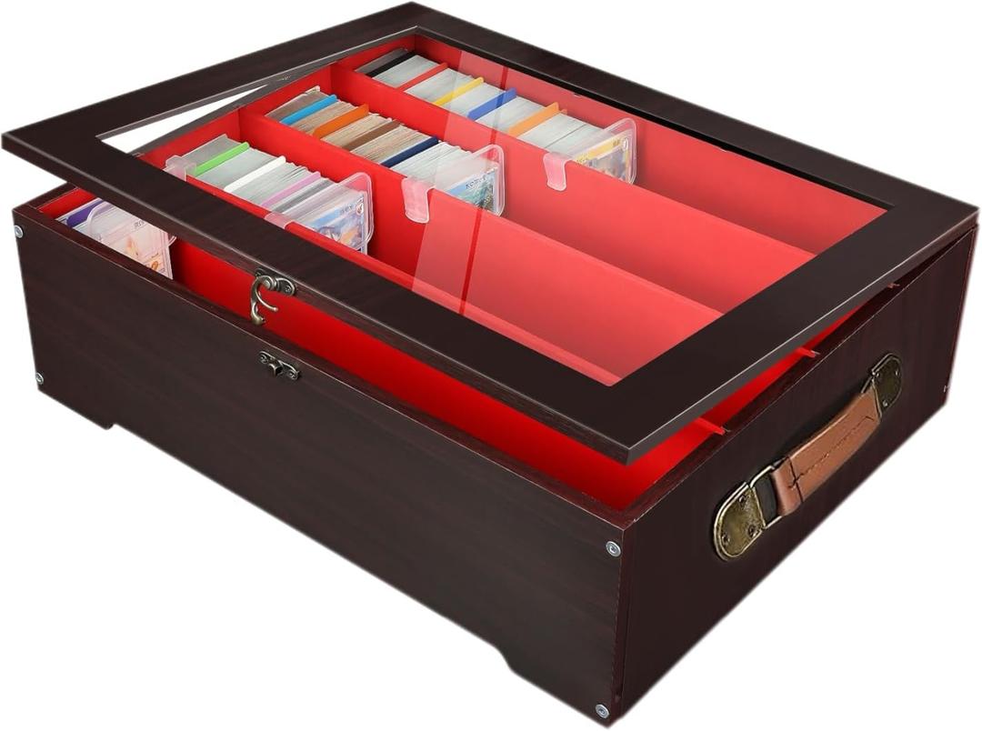 Wooden Card Storage Box with Lid, Holds 7200+ Trading Cards, Exquisite Large Capacity Deck Case for Collectible Gaming Cards and Sports Cards (No Dividers or Stands Included)