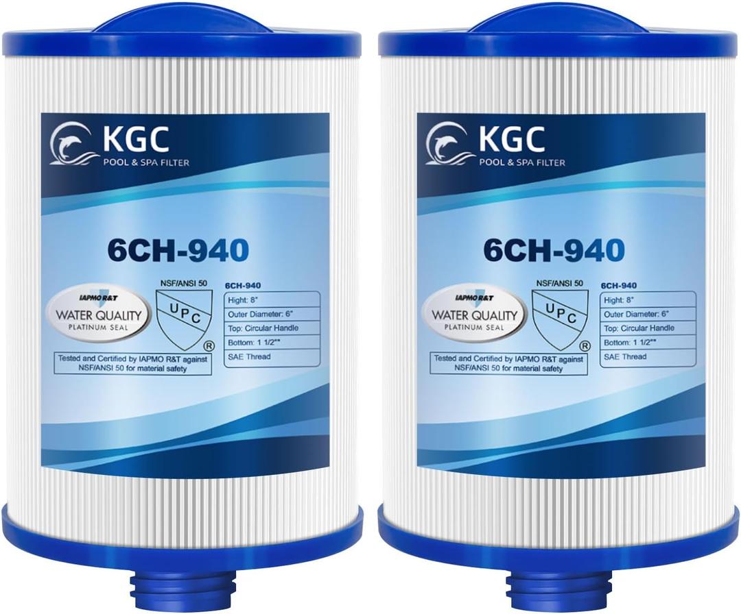 KGC 6CH-940 Spa Filter 2 Pack - Compatible with Pleatco PWW50P3 (1 1/2" SAE Coarse Thread), Unicel 6CH-940, Filbur FC-0359, Waterway 817-0050, 03FIL1400, 25252-for Viking Spa Front Access Skimmer.