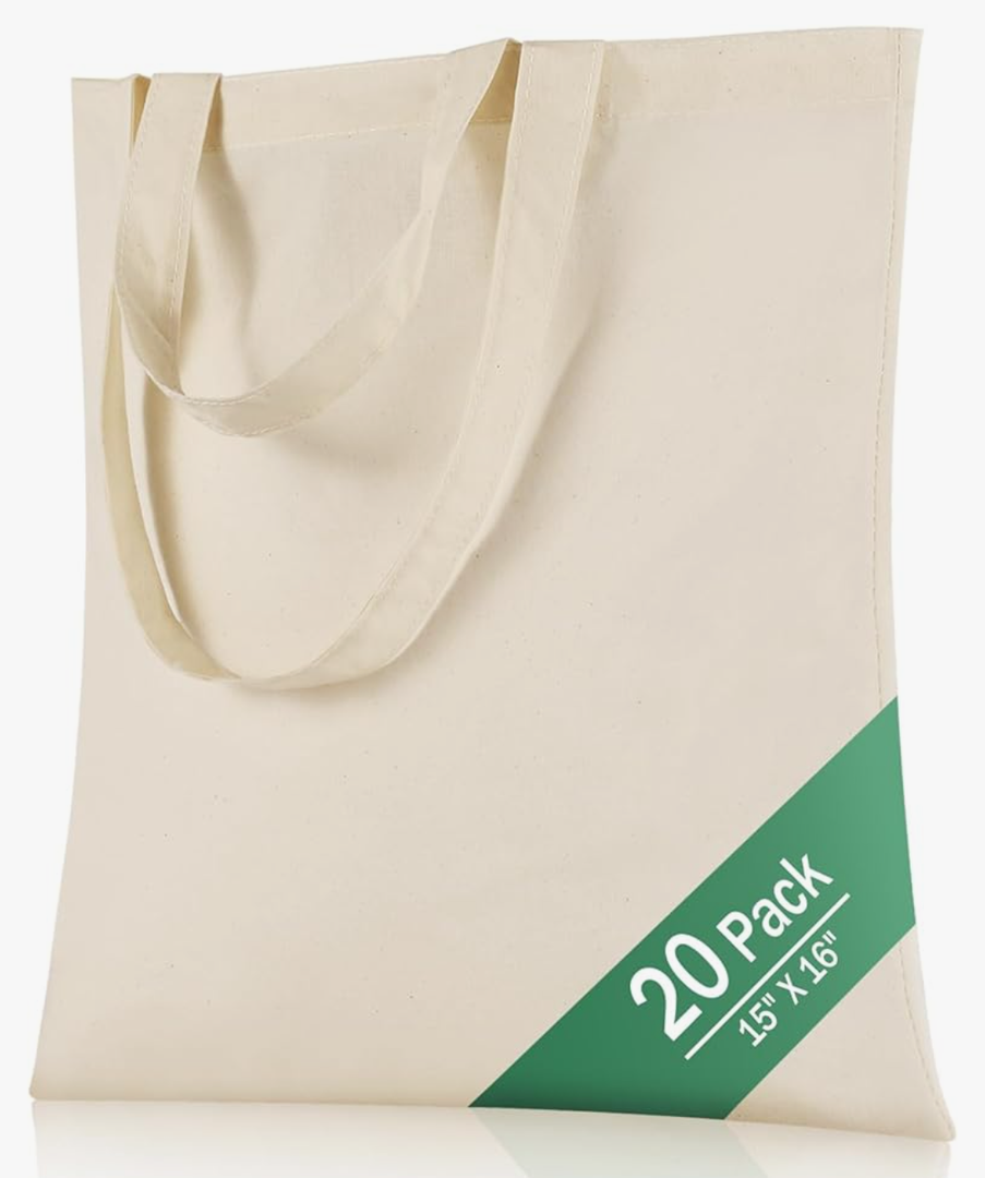 OKBA 20 Pack 15'' X 16'' Cotton Tote Bags for Painting,Lightweight Thin Tote Bags Bulk Reusable Grocery Shopping Cloth Bags，Suitable for Crafts, DIY, Tie Dye，Gift, Activity