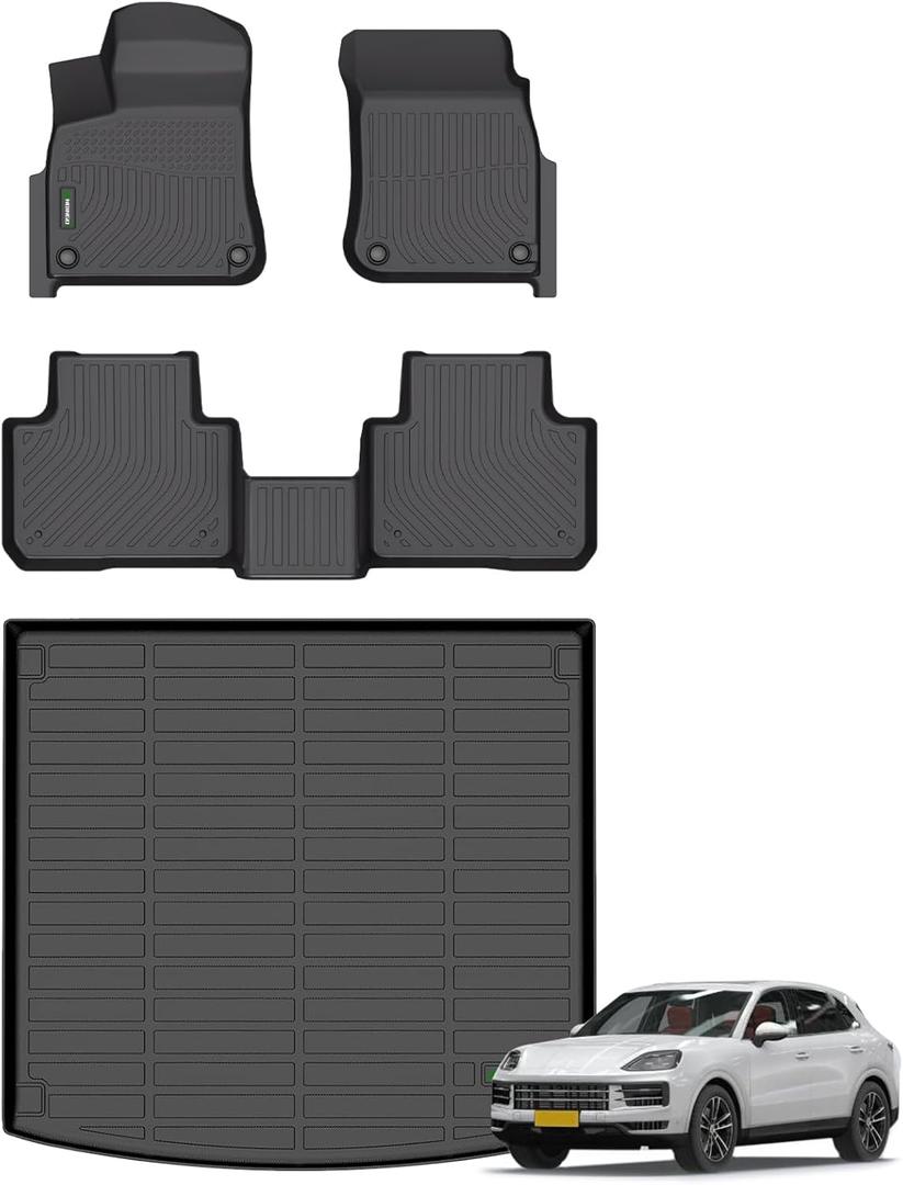 ANBINGOFit for Porsche Cayenne Floor Mats 2019-2026, Car Mats for Porsche Cayenne All Weather Mats Cargo Liner TPE Heavy Duty Non-Slip Automotive Fits Full Set Cayenne Accessories, Black