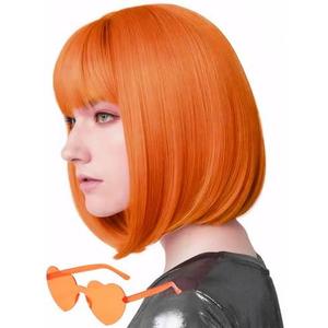 MIUSKATL Wig and Sunglasses 12 Inch Short Bob Wigs with Bangs for Women Costume Cosplay Party (Orange)