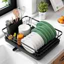 Kitsure Dish Drying Rack for Kitchen Counter, Stainless Steel Sink Organization and Storage Essentials with Cutlery Holder, Home and Appartment Decor, 12''W x 15''L, Black