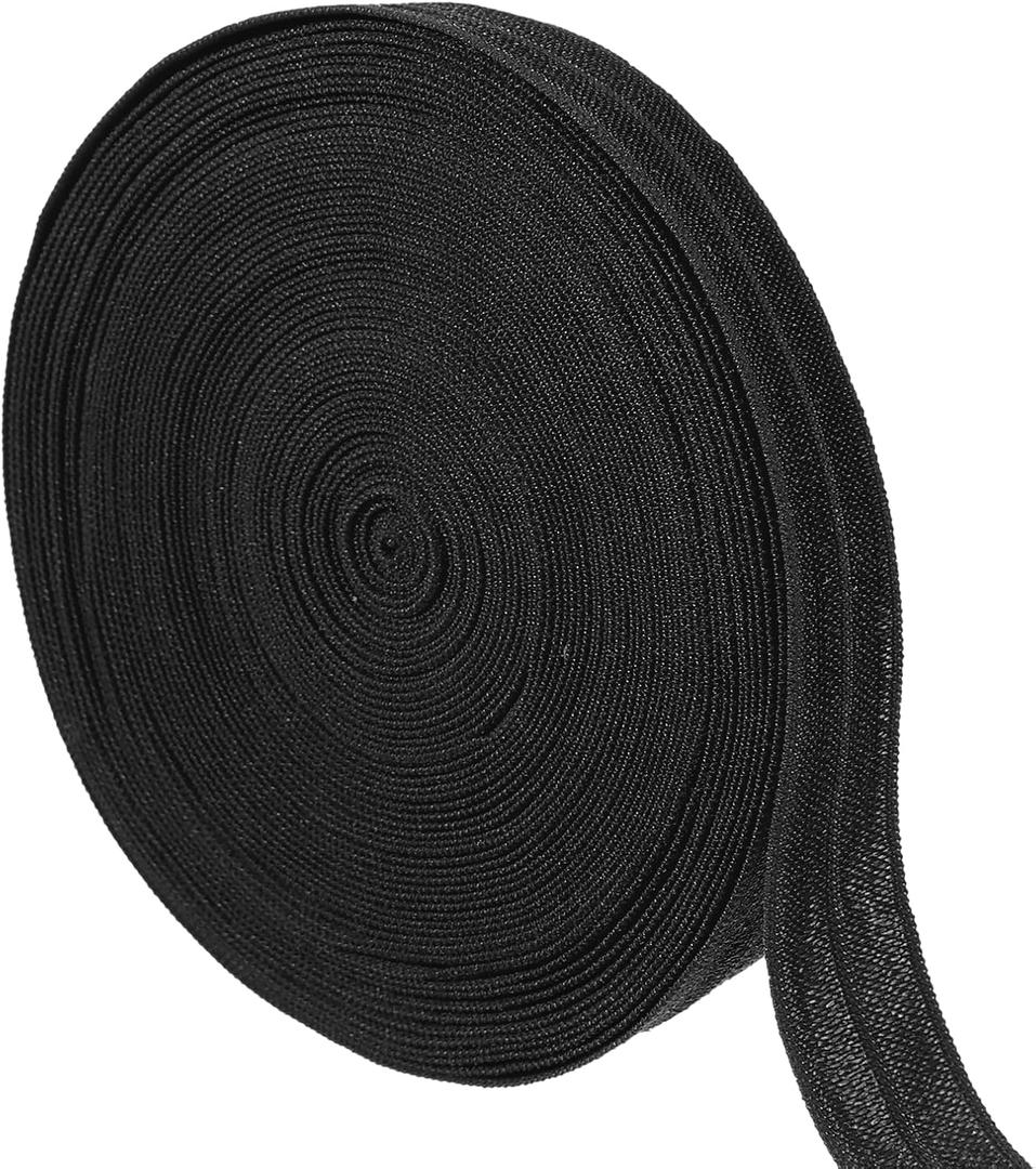 Uxcell 10 Yards Fold Over Elastic Stretch Ribbon Strap, 1-1/2 Inch Wide Folded Edge Elastic Webbing for Hair Ties Headbands DIY Craft Waistband Pants Clothes, Black