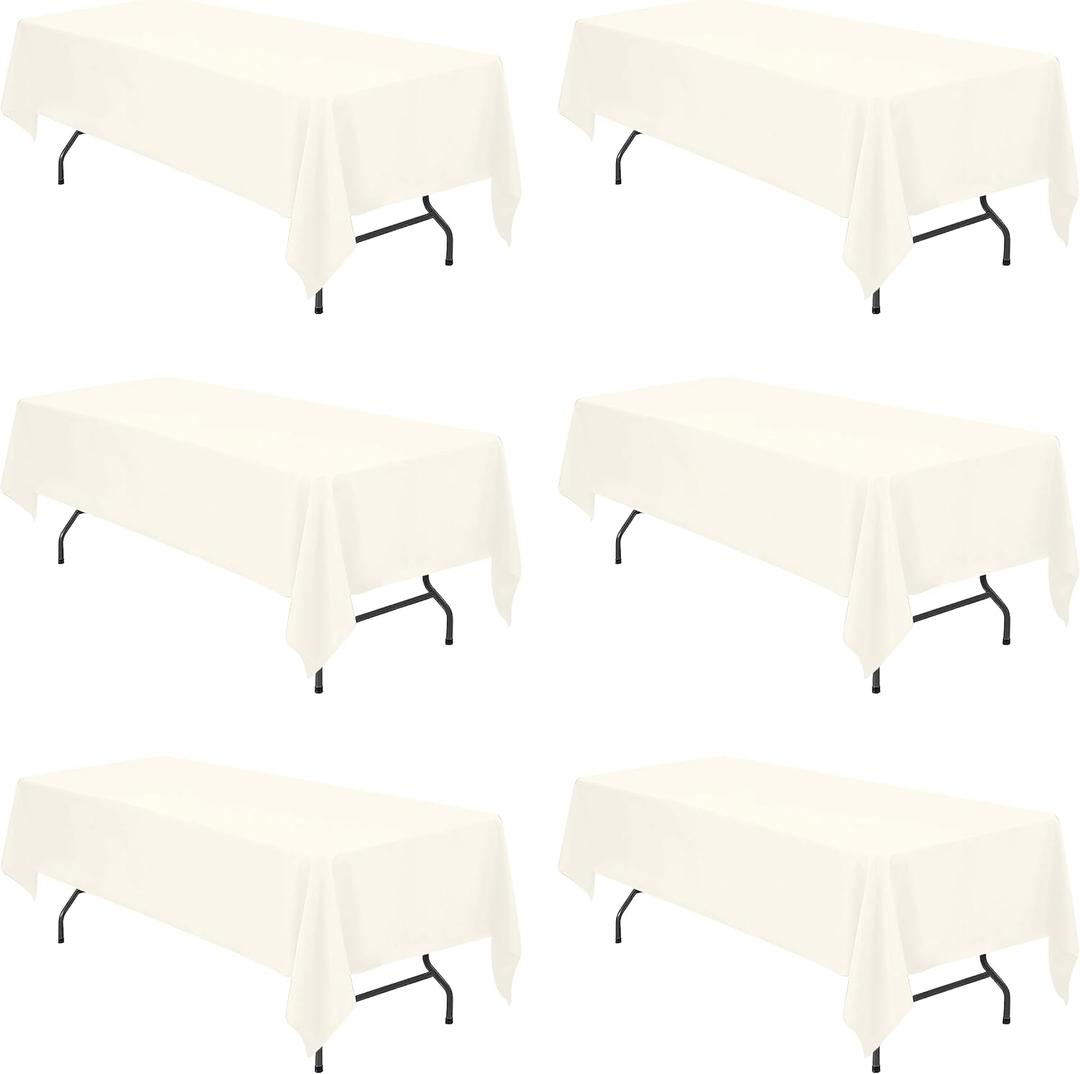 BRILLMAX 6 Pack Ivory Tablecloths for 6 Foot Rectangle Tables 60 x 126 Inch - 8ft Rectangular Bulk Linen Polyester Fabric Washable Cloth Cover for Wedding Reception Banquet Birthday Party