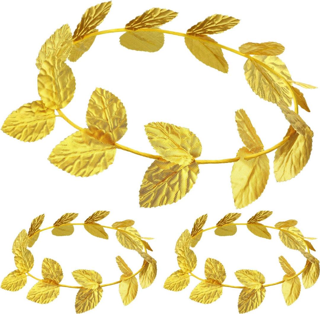 meekoo Gold Laurel Crown Wreath Greek Leaf Headband Toga Party Roman Caesar Headpiece Goddess Costume for Women Men Wedding Emperor Headwear, Circlet 7.3 Inches in Diameter
