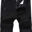 Enrica Men's Ripped Distressed Slim Fit Holes Denim Shorts (Black)
