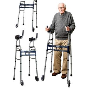 Narrow Walker Folding Upright Walker - with Removable Armrests, 450LBS Heavy Duty, Width & Height Adjustable Narrow Walkers for Seniors, Disabled, Bariatric