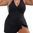 Blooming Jelly Women Plus Size Swim Dress Swimsuit One Piece Tummy Control Bathing Suits Modest Criss Cross Swim Suits (4X-Large Plus, Black)
