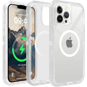 TUTUKII for iPhone 13 Pro Max & iPhone 12 Pro Max Clear Case, Compatible with MagSafe, Anti-Yellowing, Shockproof, Dropproof, Heavy Duty Protection, Triple Layer Magnetic Phone Case Cover, 6.7", Clear