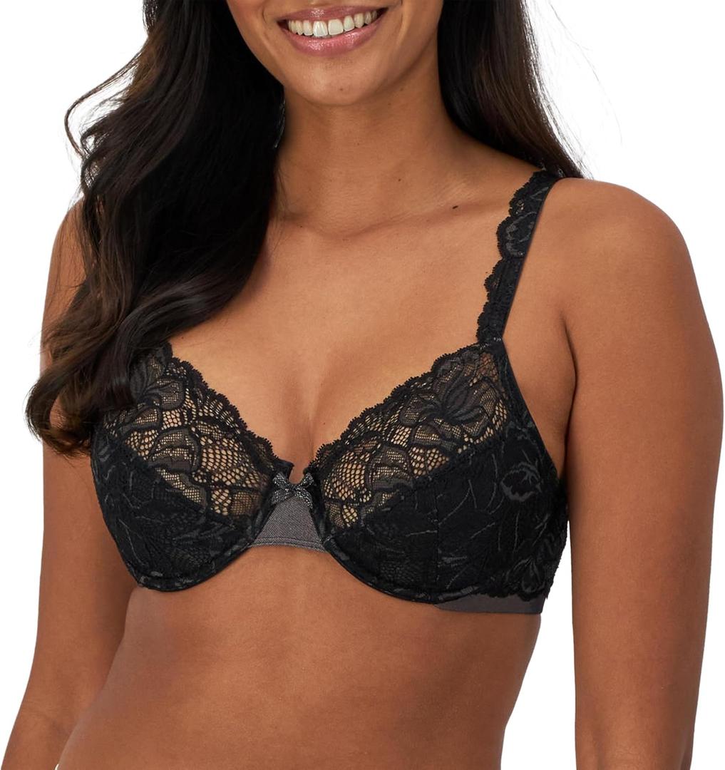 Bali Women's Lace Desire Underwire Bra, Full-Coverage Lace Bra with Underwire Cups (38DD, Black)