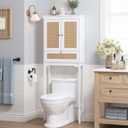 Spirich Over The Toilet Storage Cabinet with Rattan Doors, Over Toilet Bathroom Organizer with Tilt-Out Cube and Adjustable Shelf, 24.6 Inches X 9 Inches X 63.8 Inches
