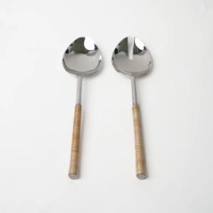 Tabletops Gallery Coastal Collection Rattan And Metal Salad Servers 2 Piece, 4 Pack