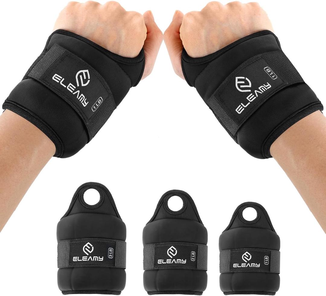 ELEAMY Wrist Weights with Thumb Loops Lock for Women & Men, Suitable for Walking, Running, Yoga, Aerobics，Wrist & Ankle Weights Strength Training (1.5lb x 2 Black)