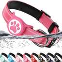 Airtag Dog Collar, Reflective Ultra-Durable Nylon Padded with QR Code Buckle & IP68 Waterproof Air Tag Holder Compatible for Apple AirTag, Comfortable for Small Medium Large Dogs(Hot Pink,S)