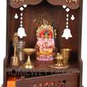 Beautiful Wooden Mandir/Temple for Home/Office/Shop Puja Ghar Wall Mounted Pooja Stand with Storage Cabinet Home Decor (. (DIY)(Brown)(15 inches)(Brown)