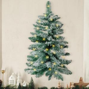 Blosssound 2 Feet Wall Christmas Tree with 2 Meter Warm White Lights Christmas Tree for Wall Tall Snow Flocked Artificial Christmas Wall Tree for Christmas Party Office Home Wall Decorations