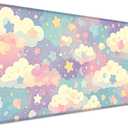 Cute Colorful Cloud and Star Desk Mat, Watercolor Pink Extended Large Gaming Mouse Pad, Computer Keyboard Laptop Girl Kawaii Mousepad for Work, Game, Office and Home, XL (Ms26)