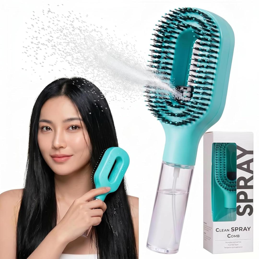 Hair Refresh Spray Brush, 2-in-1 Detangling Hairbrush with Fine Mist Sprayer, Instant Morning Hair Fix, No-Wash Styling Tool, Anti-Frizz & Static Control, Portable for Travel Gym Office