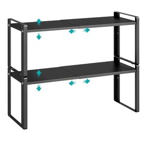 2Pack Expandable Cabinet Organizer Shelves, 88lbs High Weight Capacity, Stackable Heavy-Duty Metal Storage Rack, Adjustable Cabinet Shelf for Kitchen, Pantry, Cupboard, Under Sink, Black