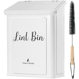 SUBEKYU Magnetic Lint Bin for Laundry Room, Wall Mounted Metal Lint Box Holder Can with Lid for Dryer,Lint Basket for Laundry Room Organization,White