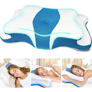 Memory Foam Pillows, Cervical Pillow for Neck and Shoulder Pain Relief, Ergonomic Contour Bed Pillow, Soft for Side Sleep Stomach Sleeping and Back Sleeper (Queen, Dark Blue)