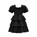 EIAY Shop Girls Floral Casual Dress Puff Sleeve Plaid Smocked Dresses Square Neck for 7-12 Years Black M