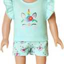 QPANCY Matching Girls & Dolls Pajamas Unicorn Pj Sets Summer Cotton Sleepwear, 4-5Y