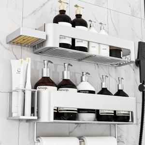 Shower Caddy, 4 Pack Adhesive Shower Organizer, 15.15in Large Capacity Bathroom Shelves, No Drilling for Bathroom Organizers and Storage & Home Decor & Kitchen (silver)