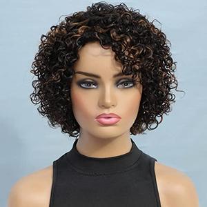 Ombre Curly wig Human Hair Wigs For Black Women Glueless Wigs Human Hair Short Curly Wigs for Black Women Wigs Human Hair Highlighted Piano Color Side Part Short Curly Wigs For Older Women (P1B/30)