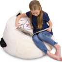 Posh Creations Cute Soft and Comfy Bean Bag Chair for Kids, Large, Animal - Ivory Cat