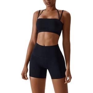 ABOCIW Workout Sets for Women 2 Piece Twist Front Halter Sports Bras High Waist Biker Shorts Exercise Gym Yoga Outfit (Small, Z-black)