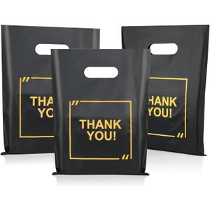 GoClimber 100 Pack Die Cut Plastic Shopping Bags with Thank You Logo 9x11.5 Merchandise Extra Thick Glossy Bags with Handles for Retail, Boutique, Merchandise, Gifts, Trade Shows