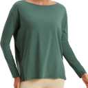 CRZ YOGA Pima Cotton Long Sleeve Workout Shirts for Women Loose Fit Athletic Yoga T-Shirts Casual Boat Neck Fall Tops (Large)