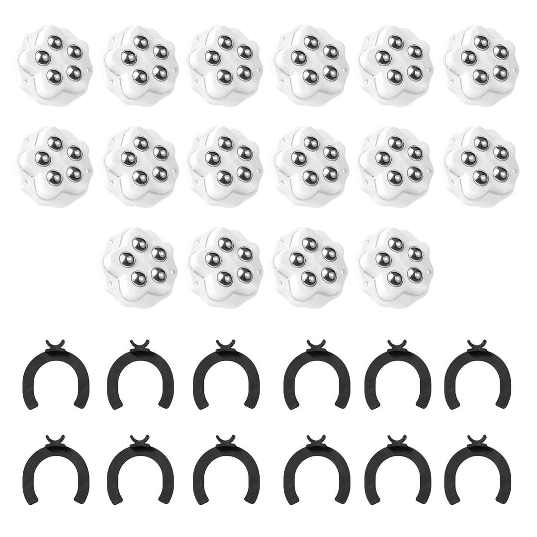 16 Pcs White Self Adhesive Stickers Heavy Caster Wheels with Brake Pads, 360 Free Roll Swivel Wheel, Five Steel Balls, 1.8 inch Caster Wheels, Furniture Wheels, Appliance Wheel