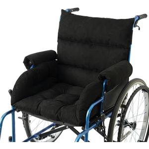 Wheelchair Seat Cushion with Integrated 11 Inch Short Armrest Pads, Comfort & Pressure Relief, All-in-One Support Coccyx & Back Insert (Black)