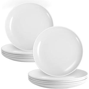 Tivcck 12 Pcs White Melamine Plates, 9 Inch Melamine Dinner Plates, Round Salad Plates, Reusable Dinnerware Dishes for Everyday Use, Indoor and Outdoor, Breakresistant