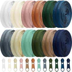Syhood 12 Pieces 36 Yards #5 Sewing Zippers Tapes by The Yard Nylon Coil Zipper Rolls Bulk with 120 Alloy Sliders for DIY Crafts Bags Repair and Sewing Supplies(Morandi Color)