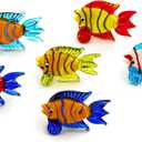 HDCRYSTALGIFTS Miniature Hand Blown Tropical Fish Figurine Handmade Art Glass Sea Animals Collection, Set of 6 (Multicolor)