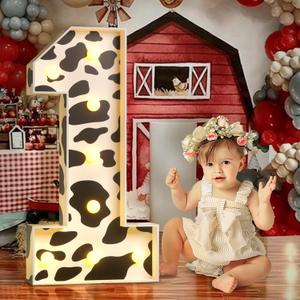 Marquee Numbers Cow 1st-Birthday Decorations: 3ft Large Light Up Numbers Holy Cow Party Decor Boy Girl First One Big Cardboard Number 1