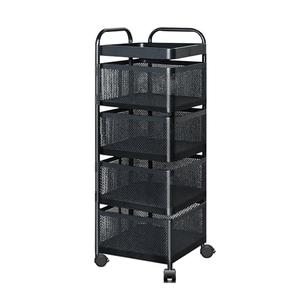 TAGEPOR Rotating Kitchen Storage Rack, 4 Tier Rolling Cart with Fruit and Vegetable Basket, Black Storage Organization Dolly Cart with Wheels for Bathroom, Kitchen and Bedroom
