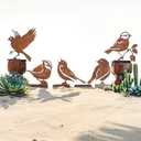 5PCS Rusty Metal Birds Decoration Bird Silhouette Statues Rusty Metal Yard Art Rustic Garden Outdoor Decor C